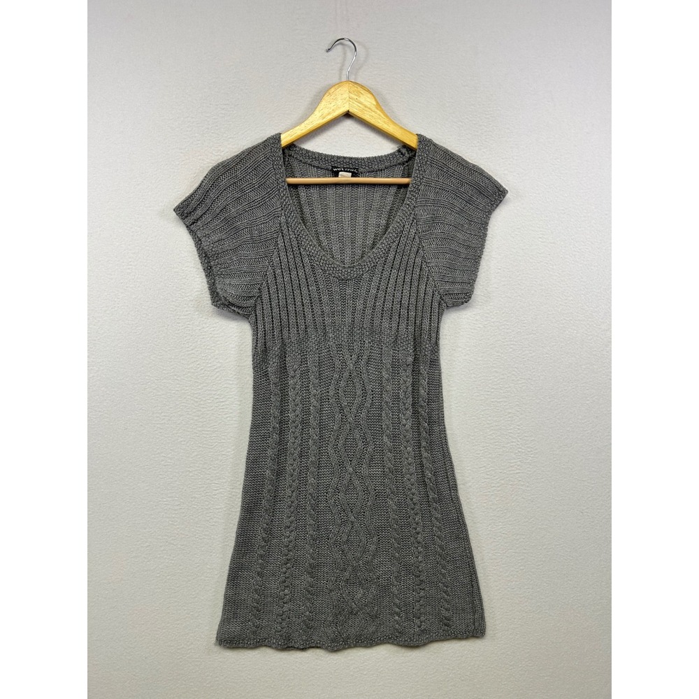 Wet Seal Y2K Grunge Coquette Womens XS Grey Cable Knit V-Neck Tunic Sweater